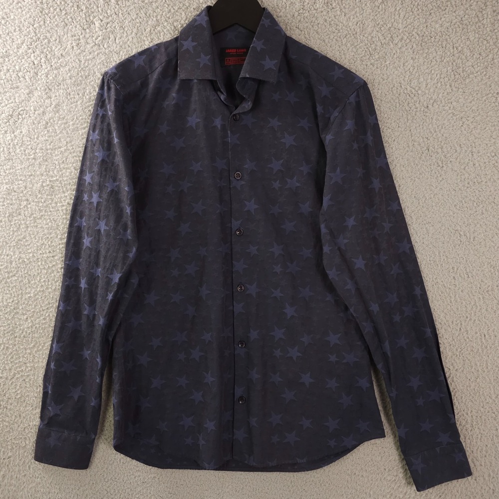Jared Lang After Hours Shirt Mens Small Blue Star‎ AOP Slim Fit Button Up LS